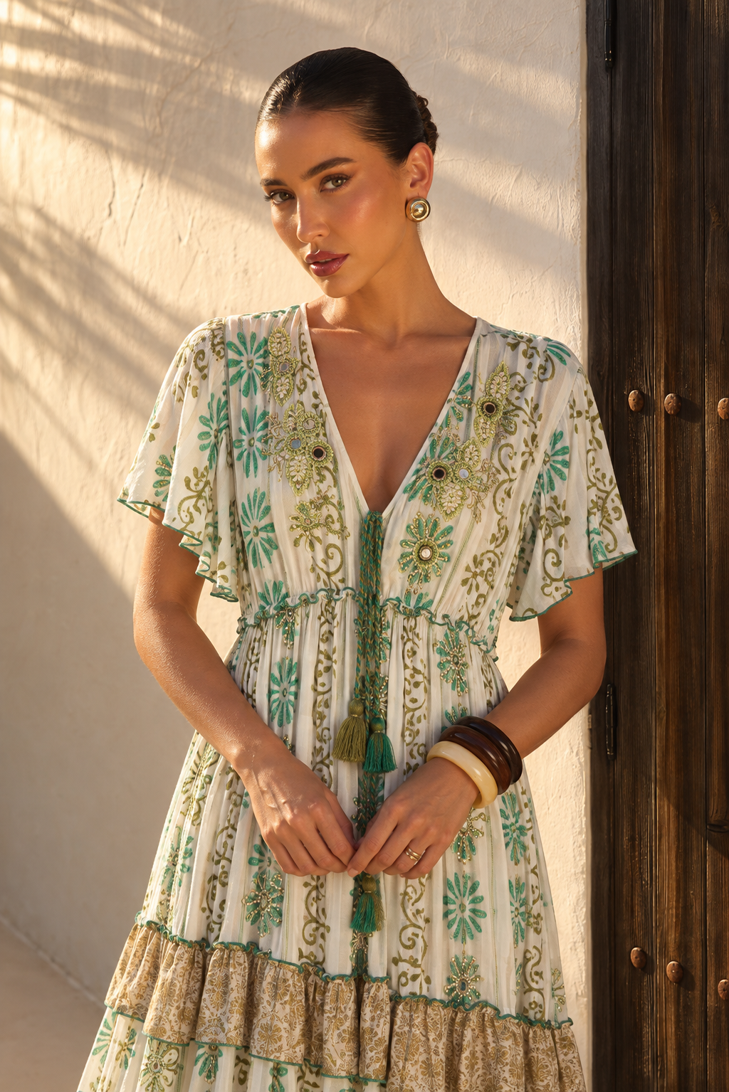 Vestido Maxi Boho Bordado con Espejos | turquesa-profundo-1