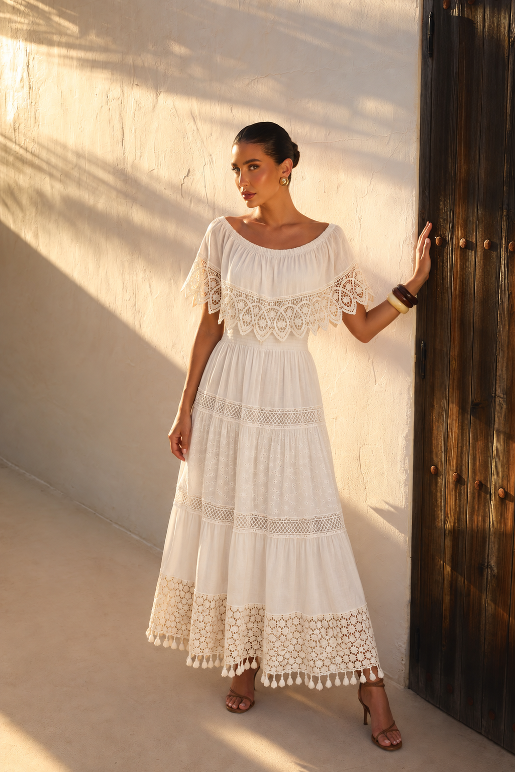 Vestido Maxi Inspiración Ibicenca con Detalles de Ganchillo