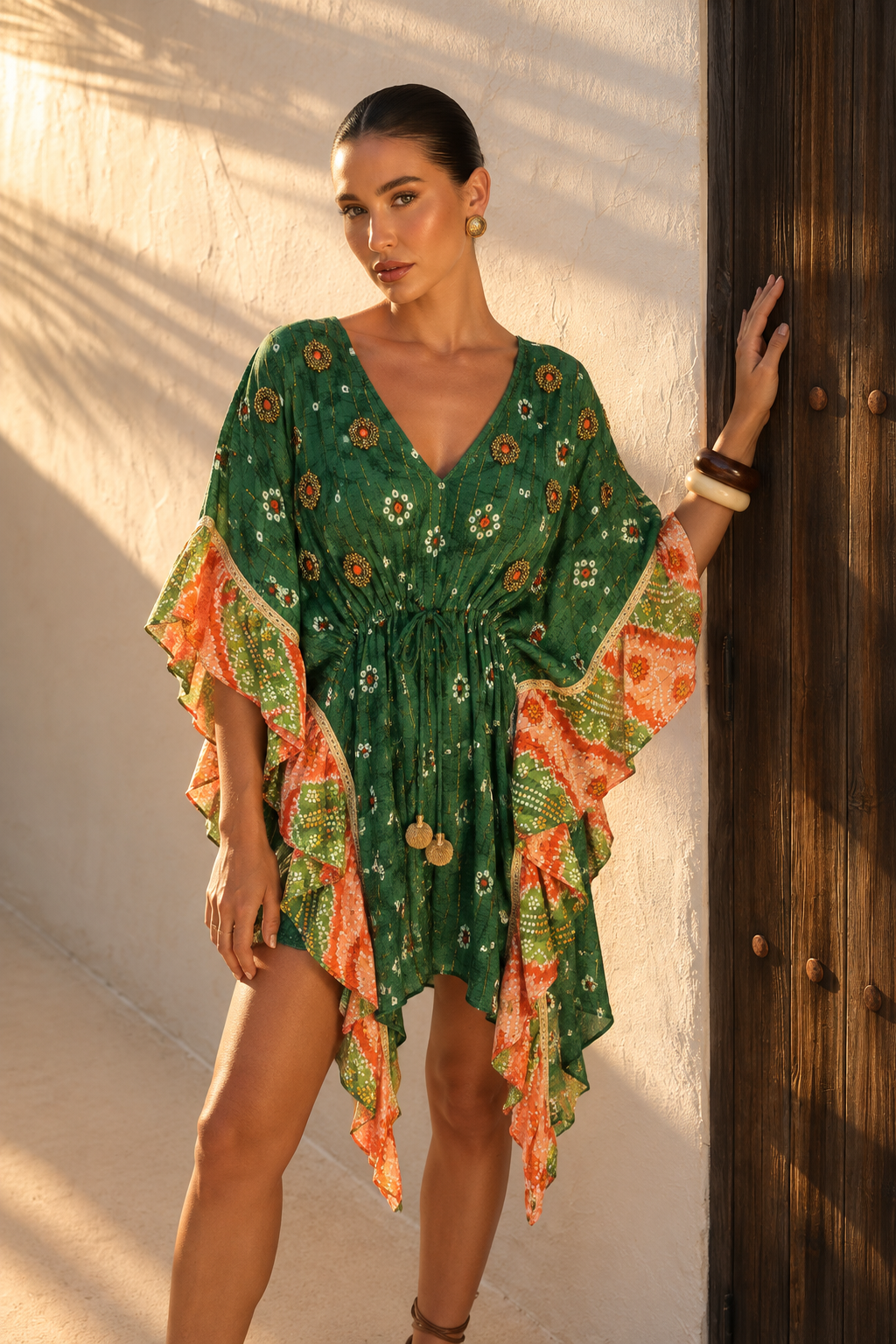 Vestido Boho Asimétrico con Volantes y Detalles Artesanales | verde esmeralda