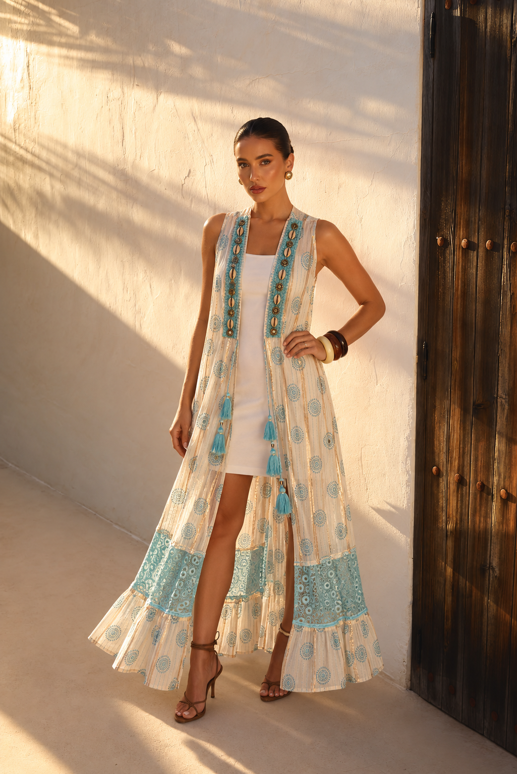 Túnica Boho con Conchas y Detalles de Encaje