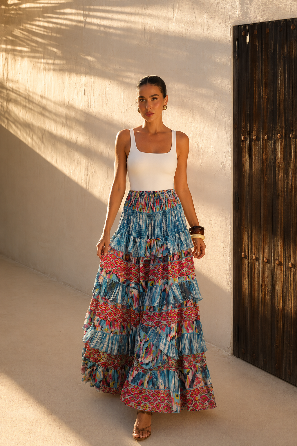 Falda Nomad Patchwork Ruffle Maxi