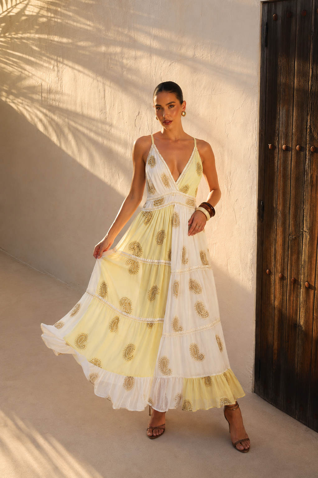 Vestido Largo Celestial Paisley | amarillo-mantequilla