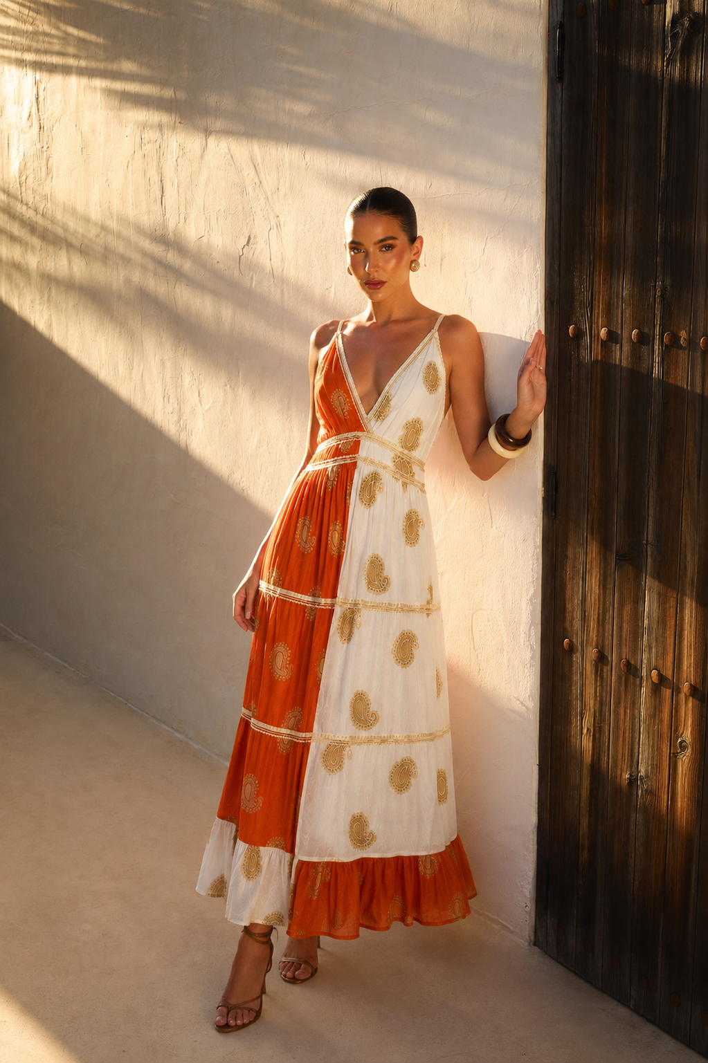 Vestido Largo Celestial Paisley | coral-terracota