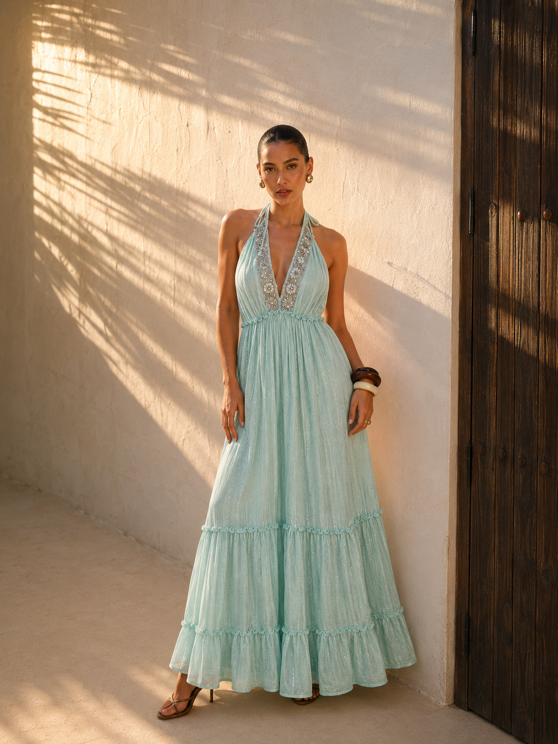 Vestido Largo Aqua Lace Halter