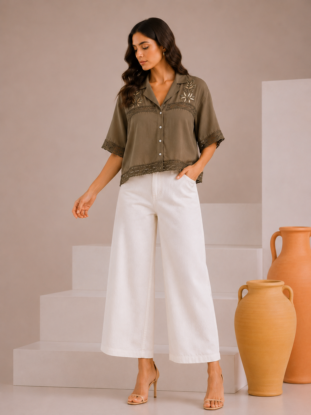 Blusa bordada con botones
