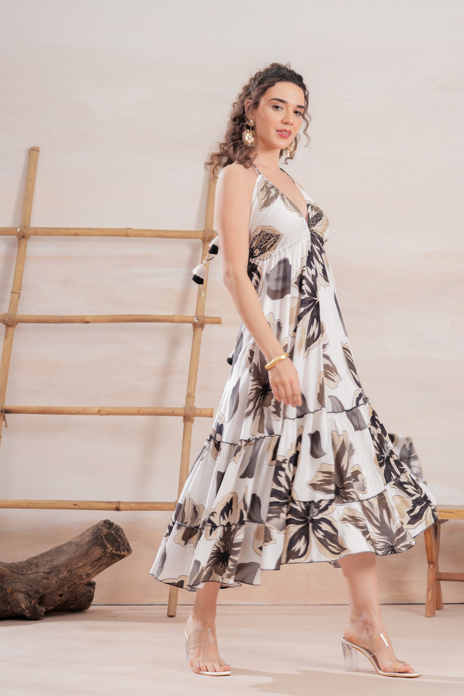 Vestido Midi Espalda Abierta Mocha Bloom