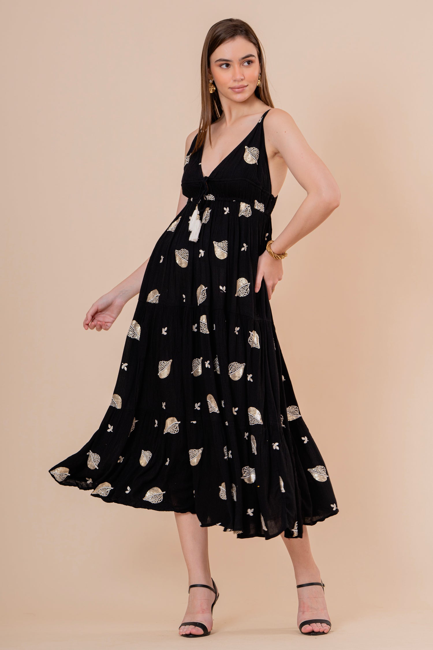 Vestido Maxi Strapless Fruncido Negro