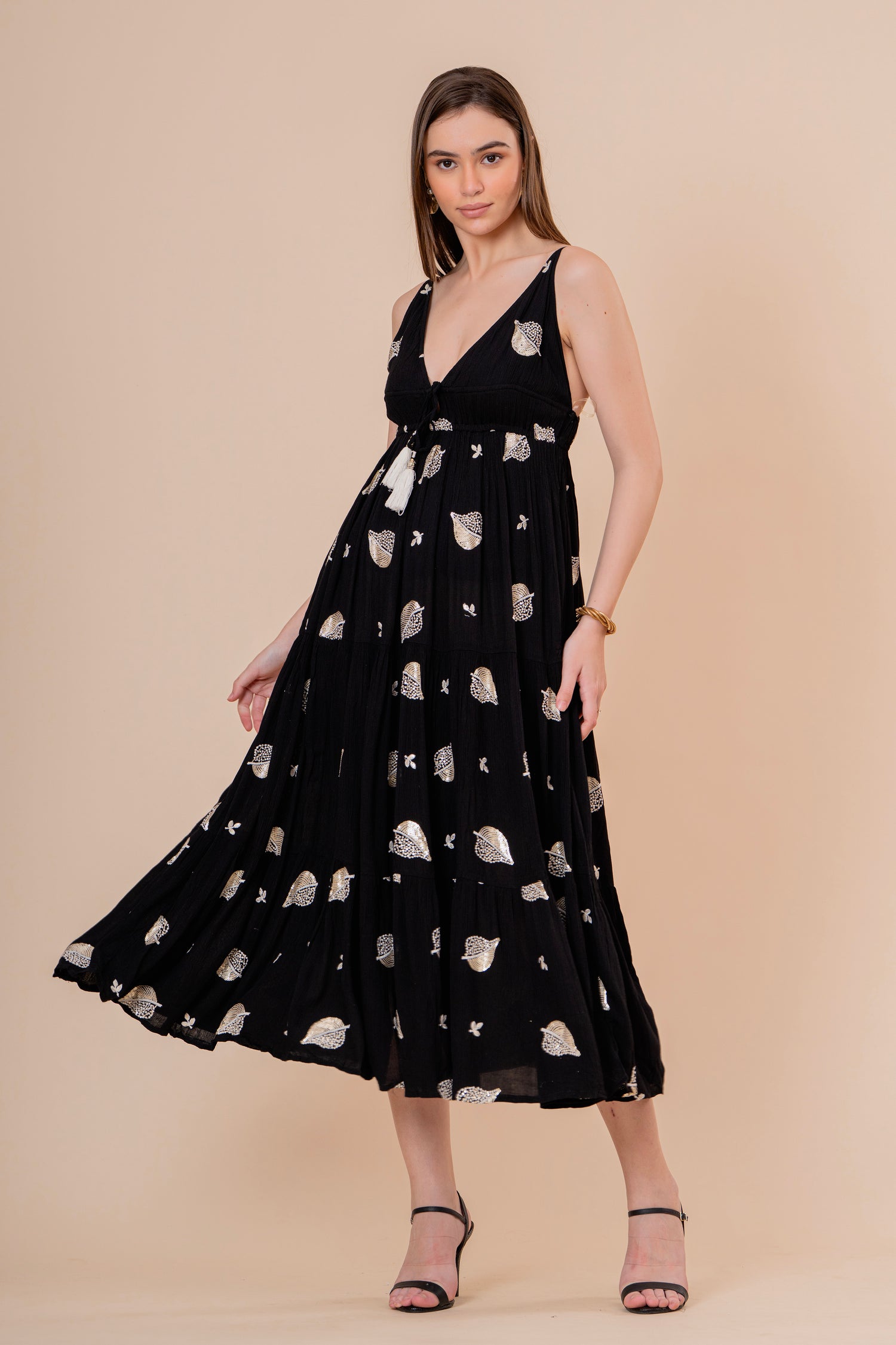 Vestido Maxi Strapless Fruncido Negro