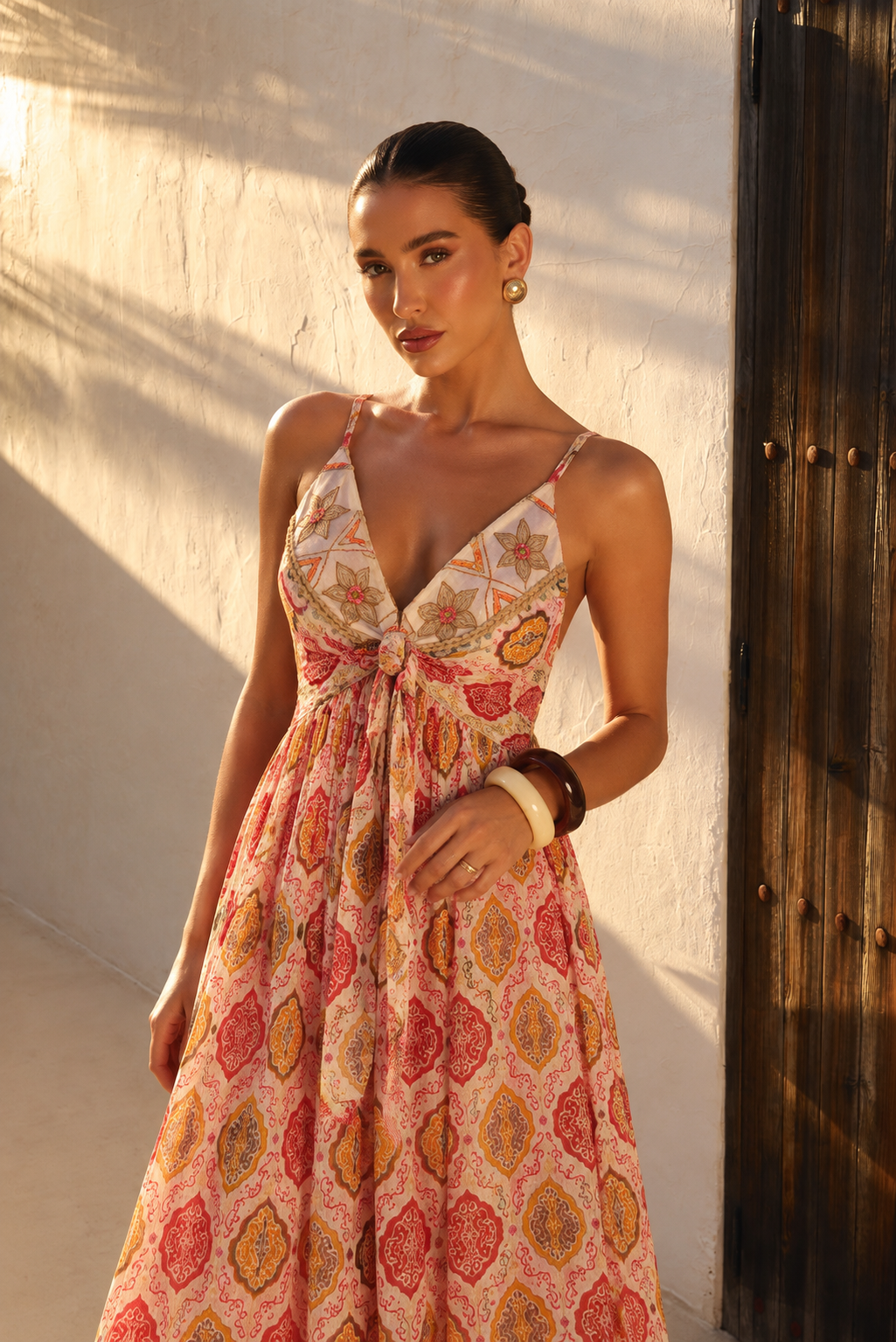 Vestido Maxi Boho Estampado con Bordados Florales