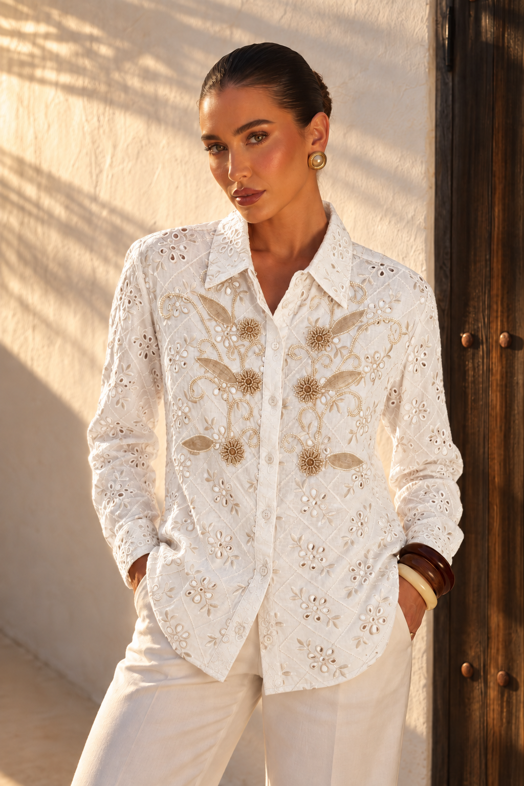 Ivory Golden Broderie Shirt