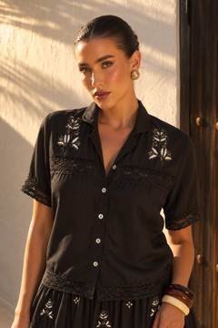 Conjunto Boho Bordado de Blusa y Falda Larga | negro