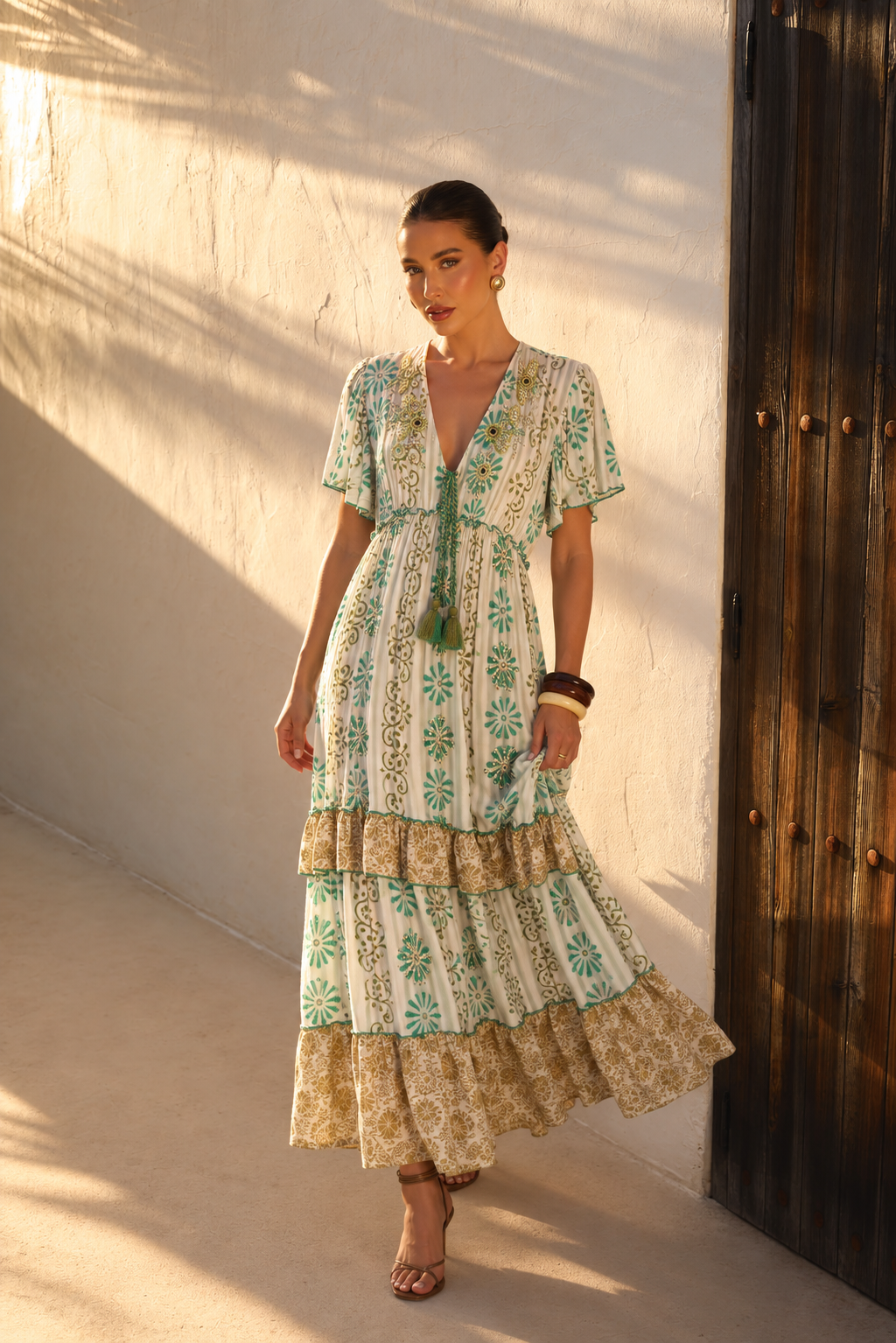 Vestido Maxi Boho Bordado con Espejos | turquesa-profundo-1