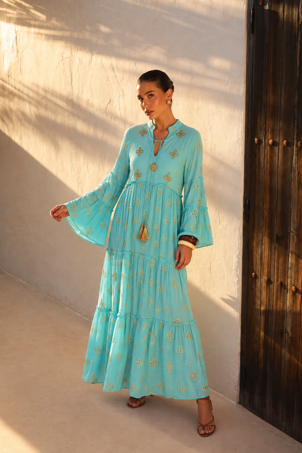Vestido Largo Midnight Golden Boho | turquesa-medio