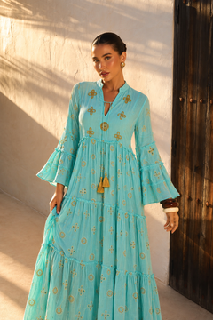 Vestido Largo Midnight Golden Boho | turquesa-medio
