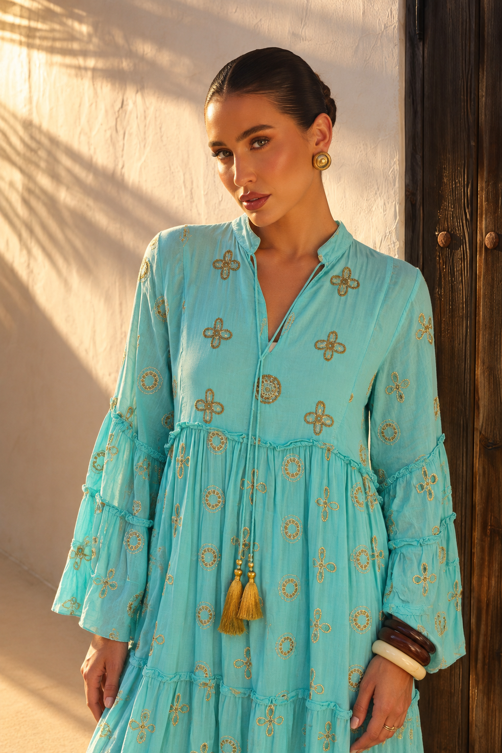 Vestido Largo Midnight Golden Boho | turquesa-medio