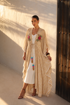 Kimono largo bordado | beige-basico