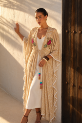 Kimono largo bordado | beige-basico