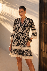 Vestido Camisero Boho Geométrico con Encaje