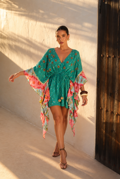 Vestido Boho Asimétrico con Volantes y Detalles Artesanales | turquesa