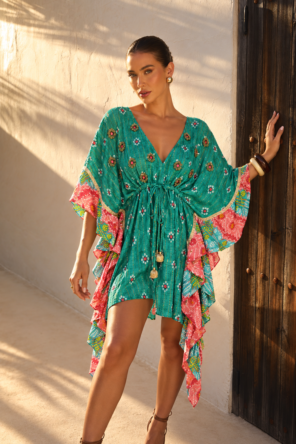 Vestido Boho Asimétrico con Volantes y Detalles Artesanales | turquesa