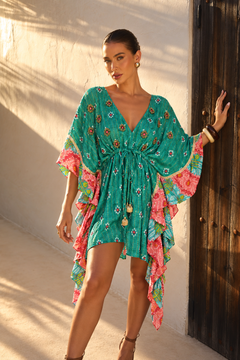 Vestido Boho Asimétrico con Volantes y Detalles Artesanales | turquesa