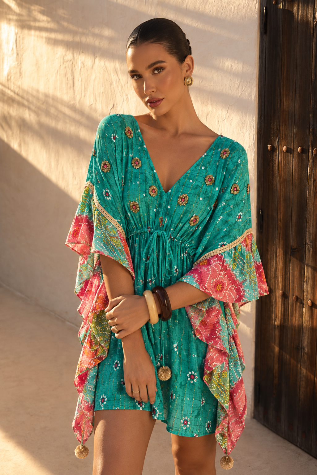 Vestido Boho Asimétrico con Volantes y Detalles Artesanales | turquesa