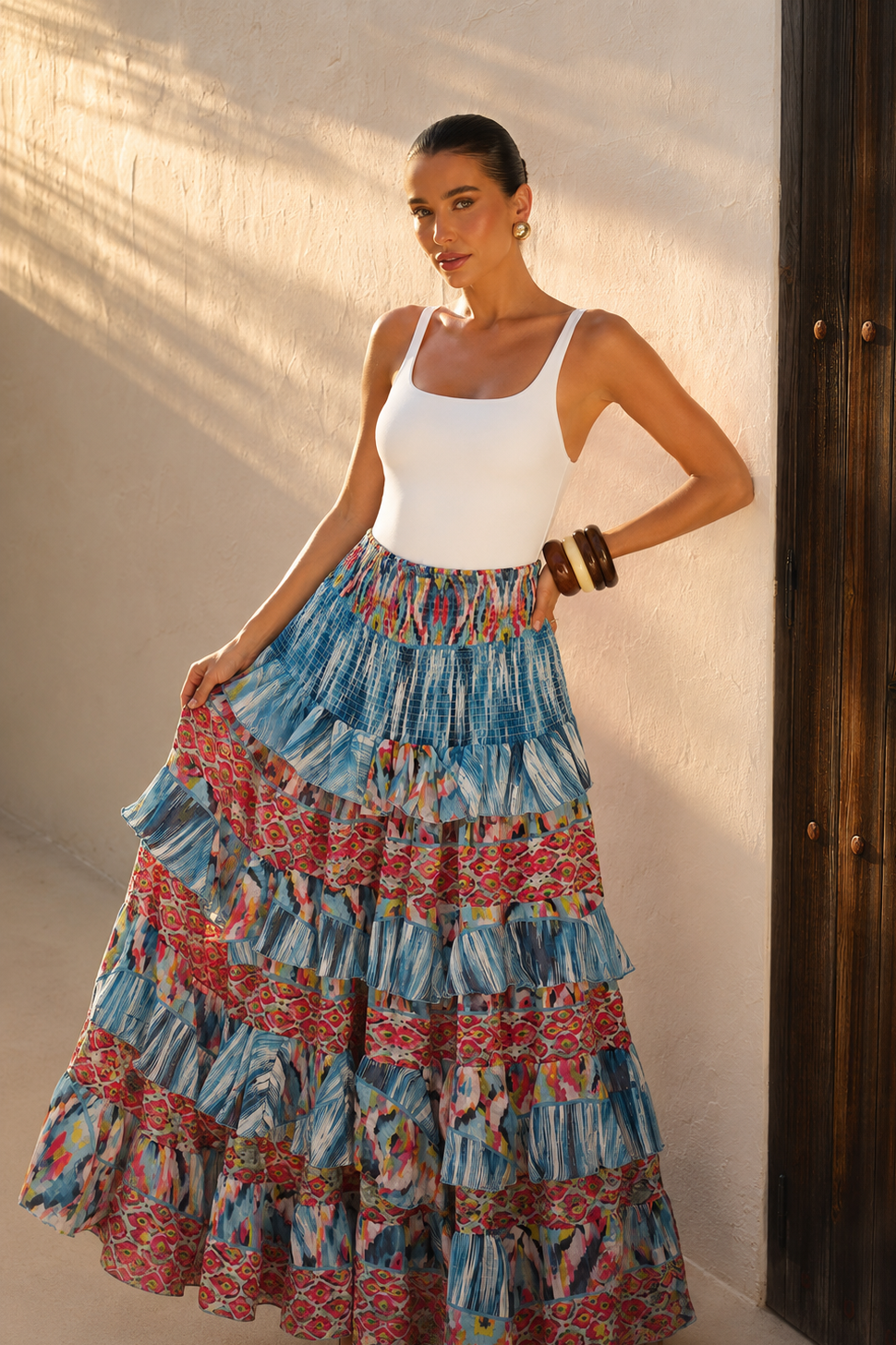 Falda Nomad Patchwork Ruffle Maxi