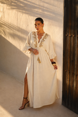 Kaftán Largo Ivory Golden Embroidered