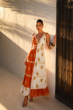 Vestido Largo Celestial Paisley | coral-terracota