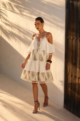 Vestido Corto Ivory Nomad Cold-Shoulder