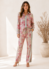 Conjunto Boho Chic Camisero con Estampado Floral | Turquesa