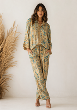 Conjunto Boho Chic Camisero con Estampado Floral | Amarillo