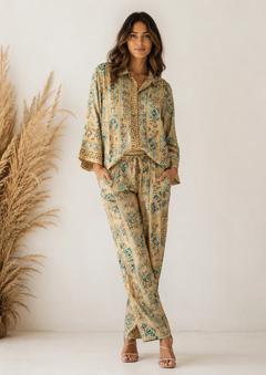 Conjunto Boho Chic Camisero con Estampado Floral | Amarillo