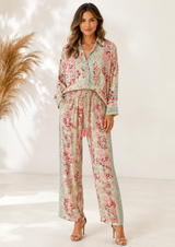 Conjunto Boho Chic Camisero con Estampado Floral | Verde