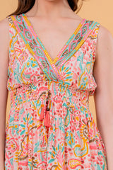 Minivestido Sin Mangas Cachemira con Falda de Volantes