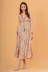 Vestido Midi Sin Mangas Estampado Cachemira con Borla