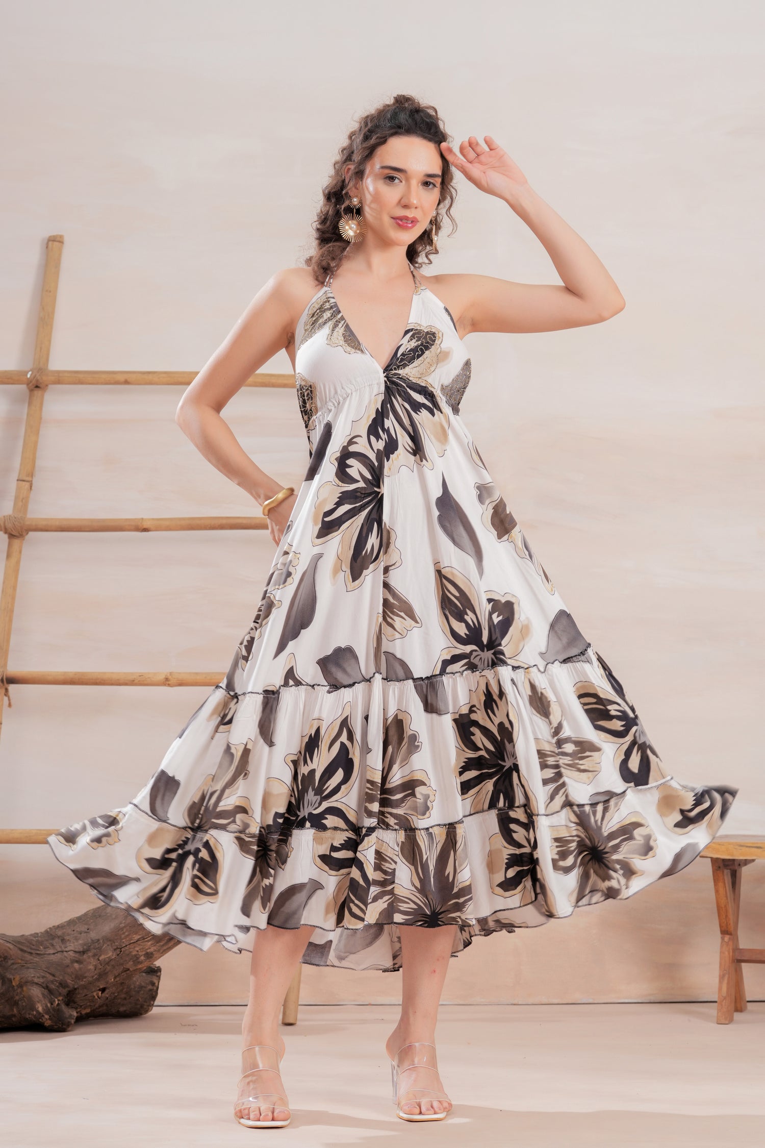 Vestido Midi Espalda Abierta Mocha Bloom
