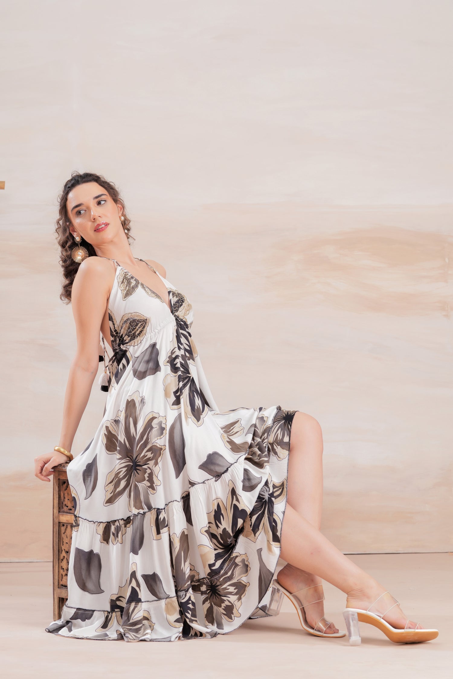 Vestido Midi Espalda Abierta Mocha Bloom