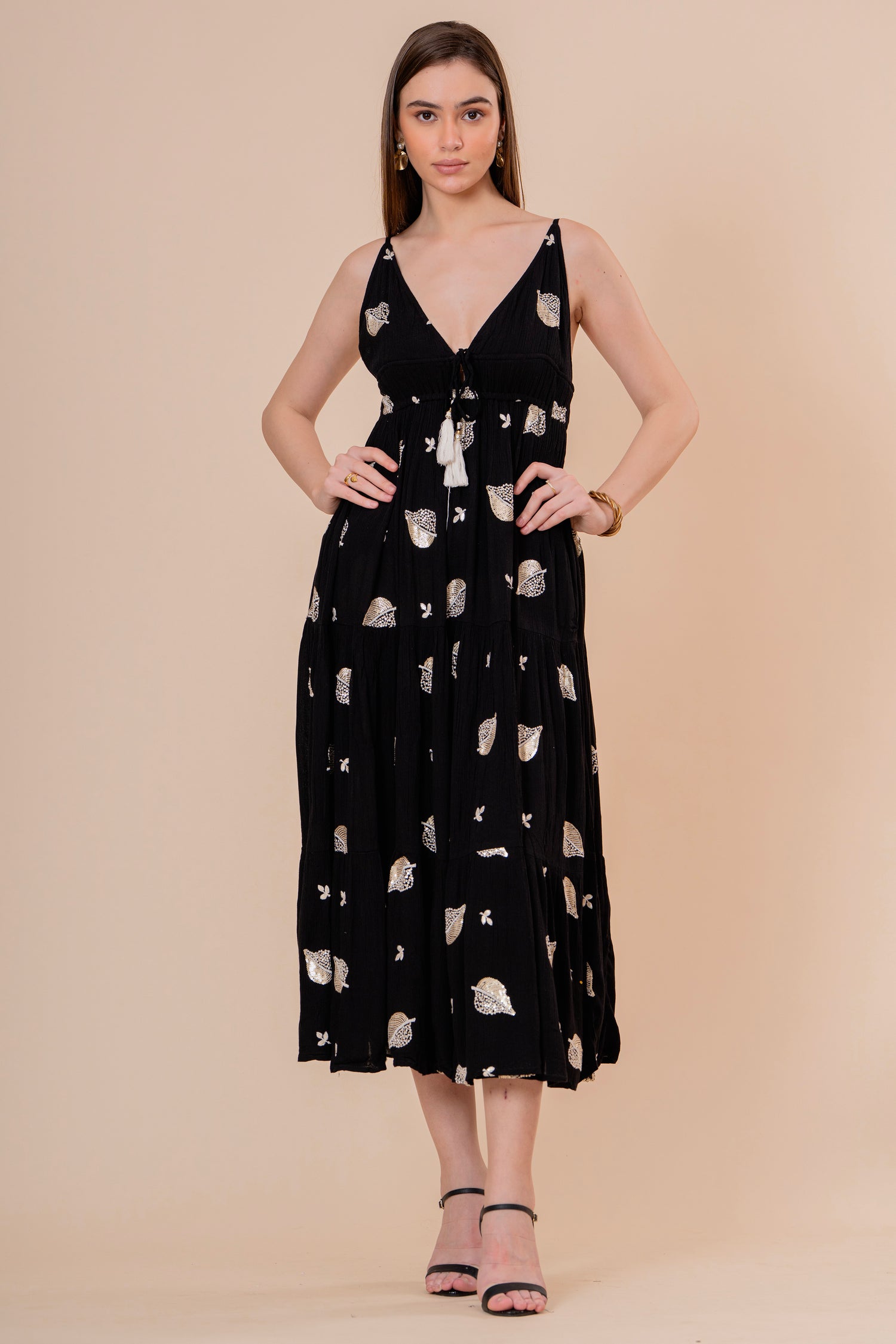 Vestido Maxi Strapless Fruncido Negro