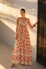 Vestido Maxi Boho Estampado con Bordados Florales