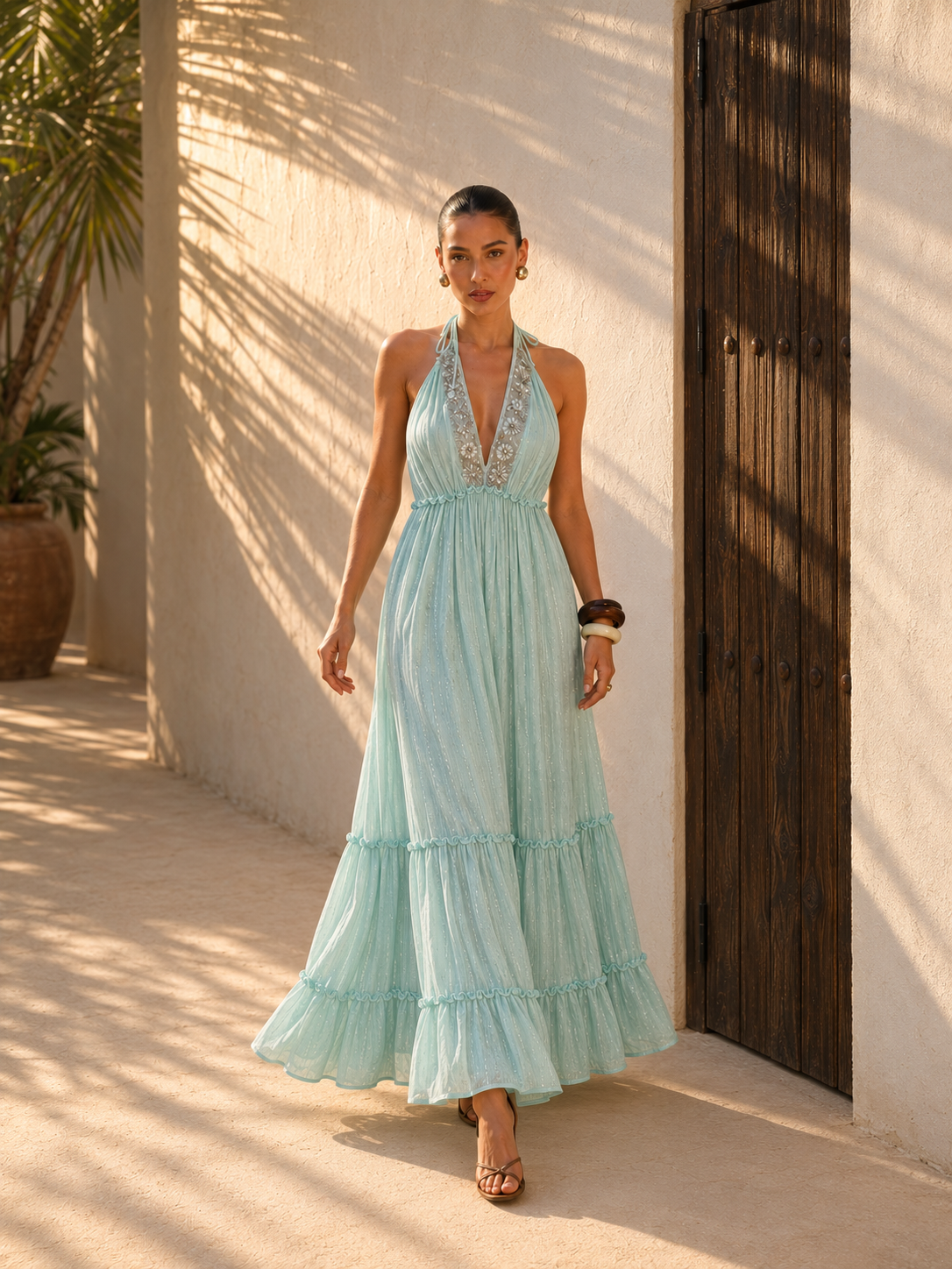 Vestido Largo Aqua Lace Halter