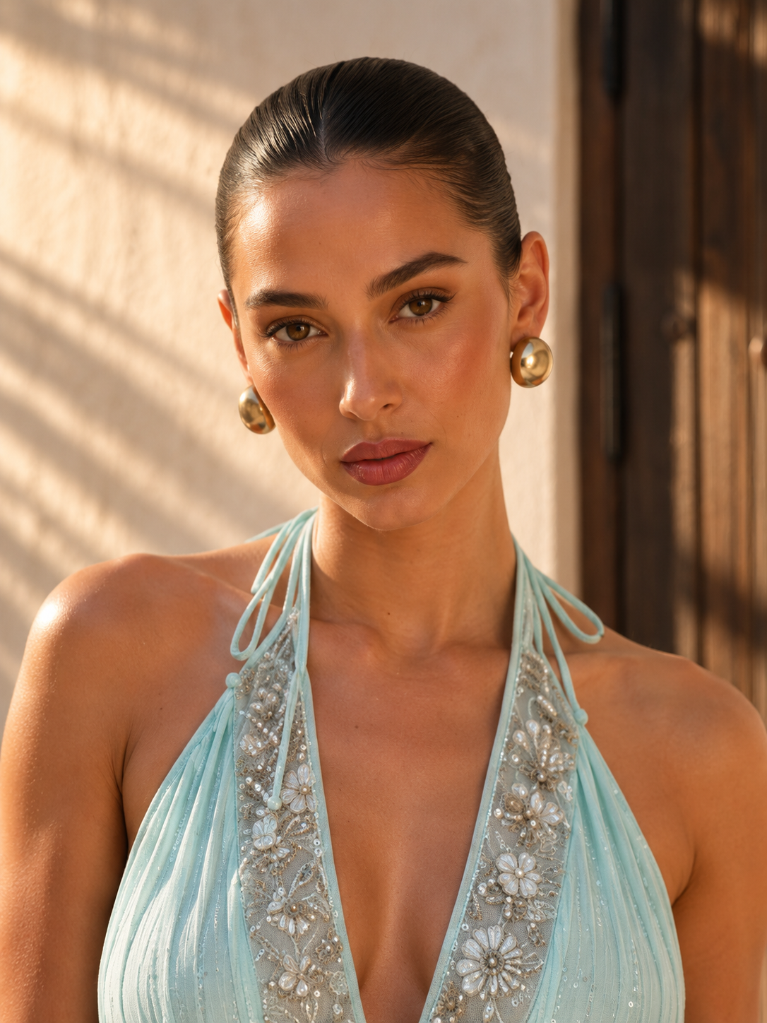 Vestido Largo Aqua Lace Halter